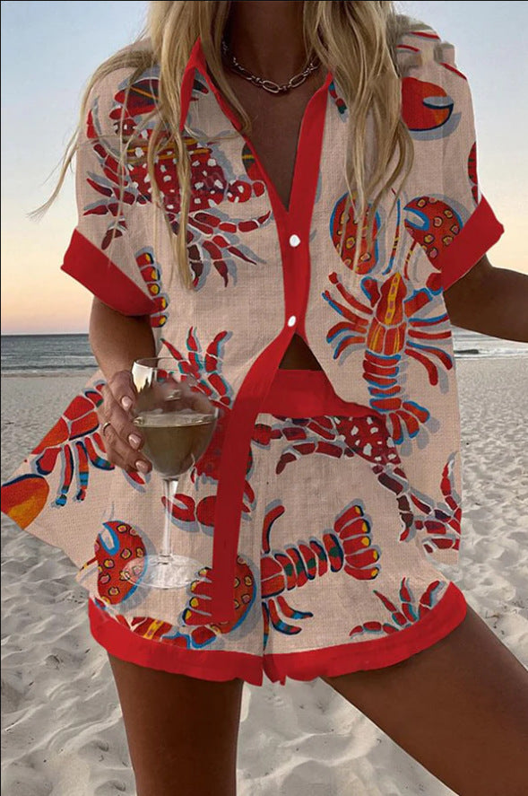 Daphira™ | Linen Short Set with Lobster Print