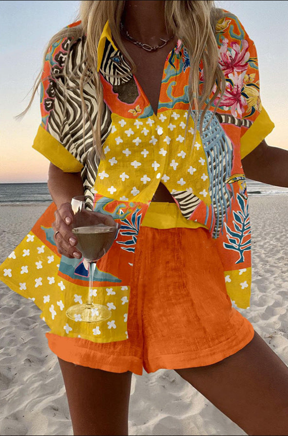 Norellia™ | Linen Short Set with Polka Dot Print