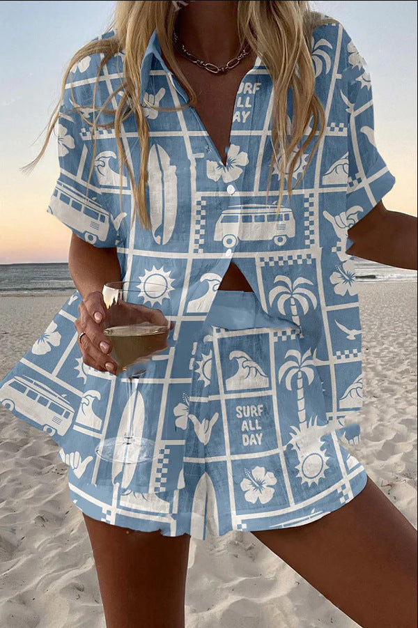 Trenara™ | Linen Short Set with Caravan Print