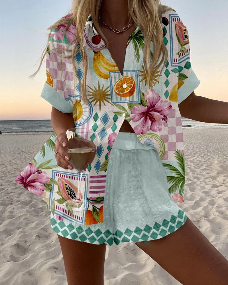 Maevin™ | Linen Short Set with Fruit Print
