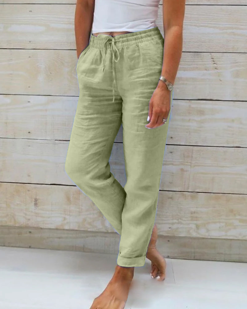 Pantalons en coton et lin Esteralda avec taille élastique 