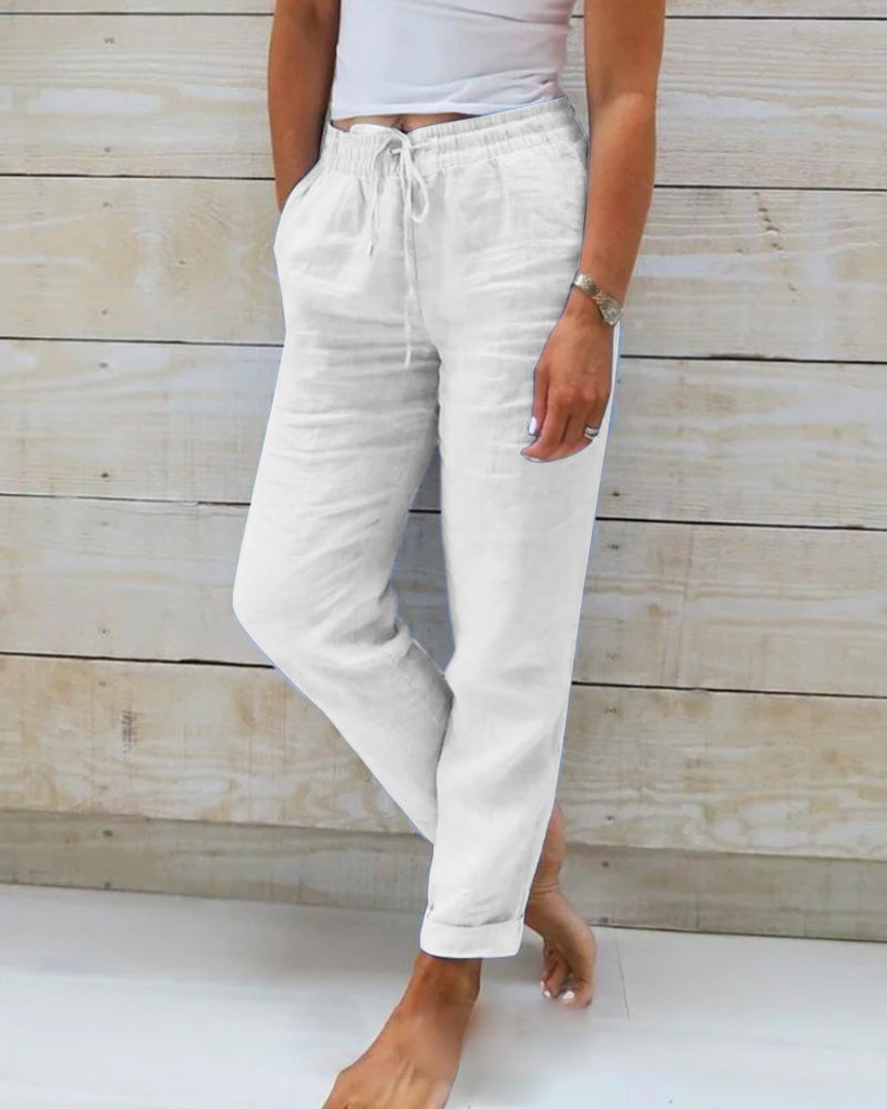 Pantalons en coton et lin Esteralda avec taille élastique 