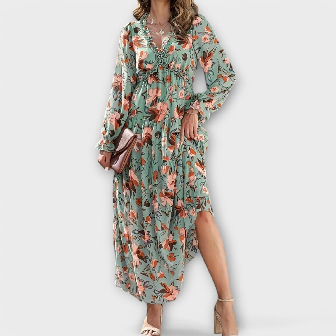 Solène™ | Robe longue fleurie avec manches longues 