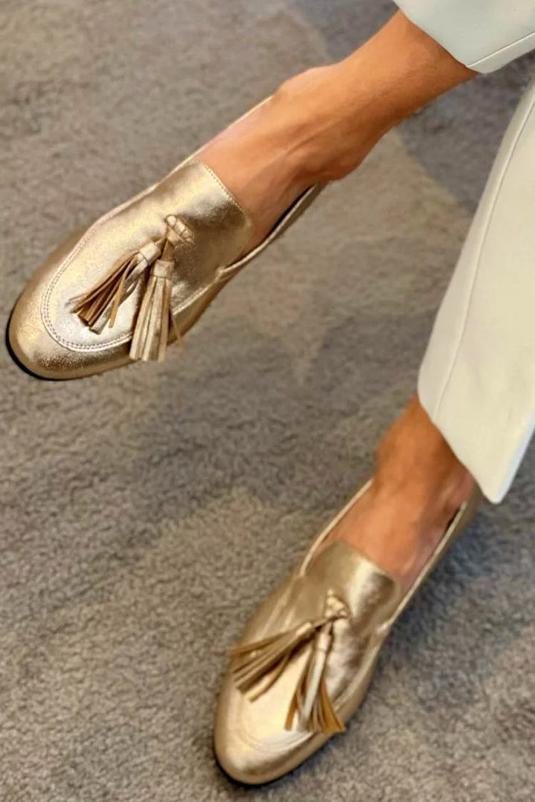Beatrice | Mocassins dorés à effet métallique avec glands 