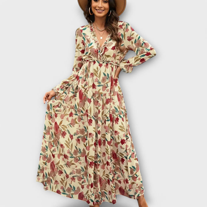 Solène™ | Robe longue fleurie avec manches longues 