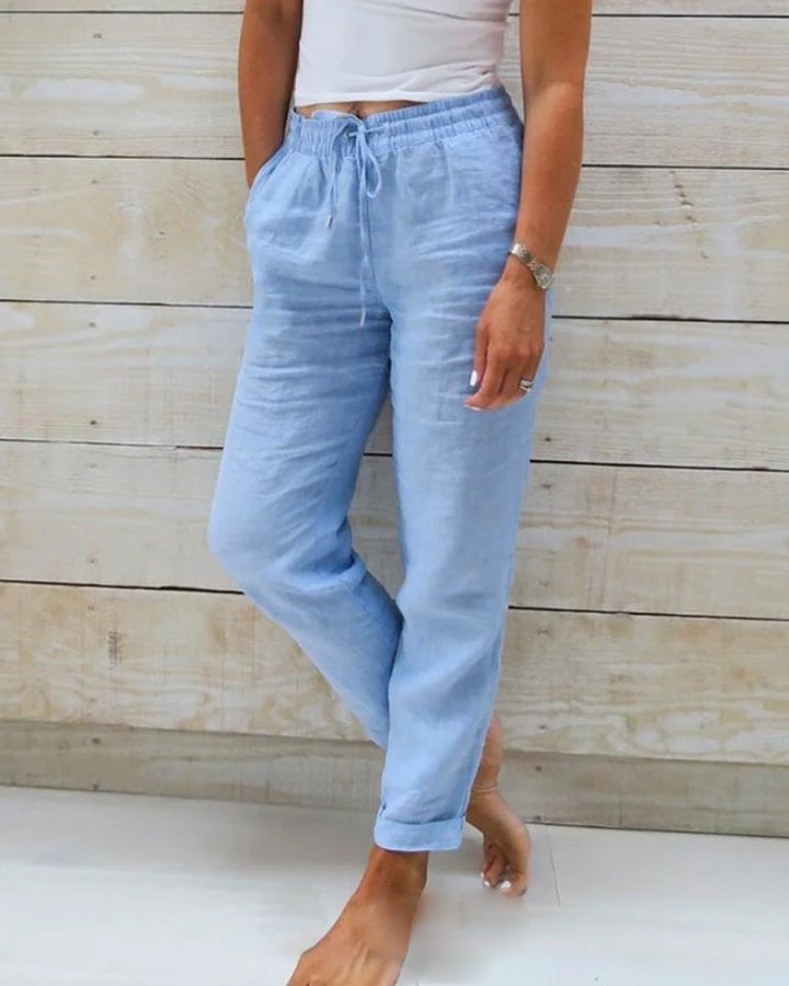 Pantalons en coton et lin Esteralda avec taille élastique 