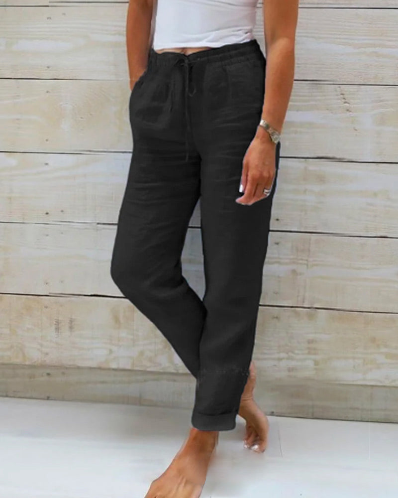 Pantalons en coton et lin Esteralda avec taille élastique 