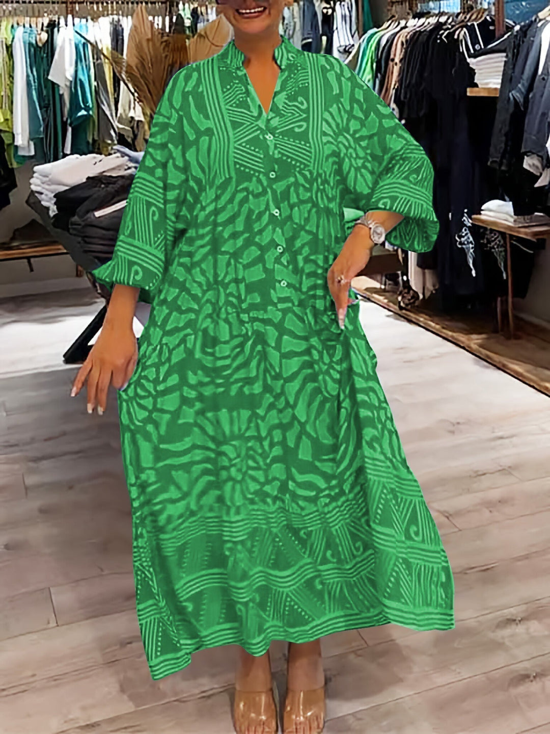 Mira | Robe imprimée à col en V (Presque épuisé) 
