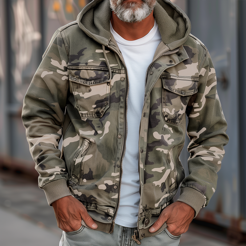 Glacium™ | Veste Cargo Camouflage avec Capuche et Poches Polyvalentes 