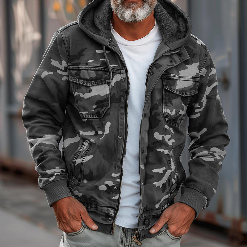 Glacium™ | Veste Cargo Camouflage avec Capuche et Poches Polyvalentes 
