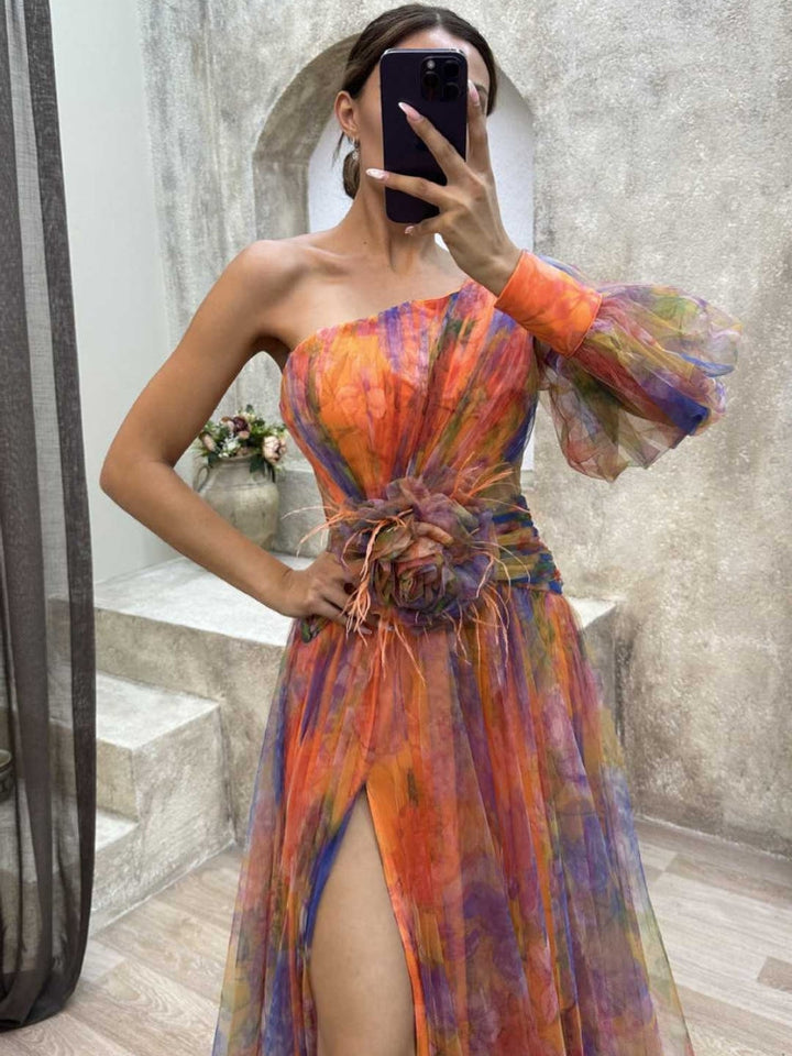 Kayla - Robe Maxi Florale Asymétrique 