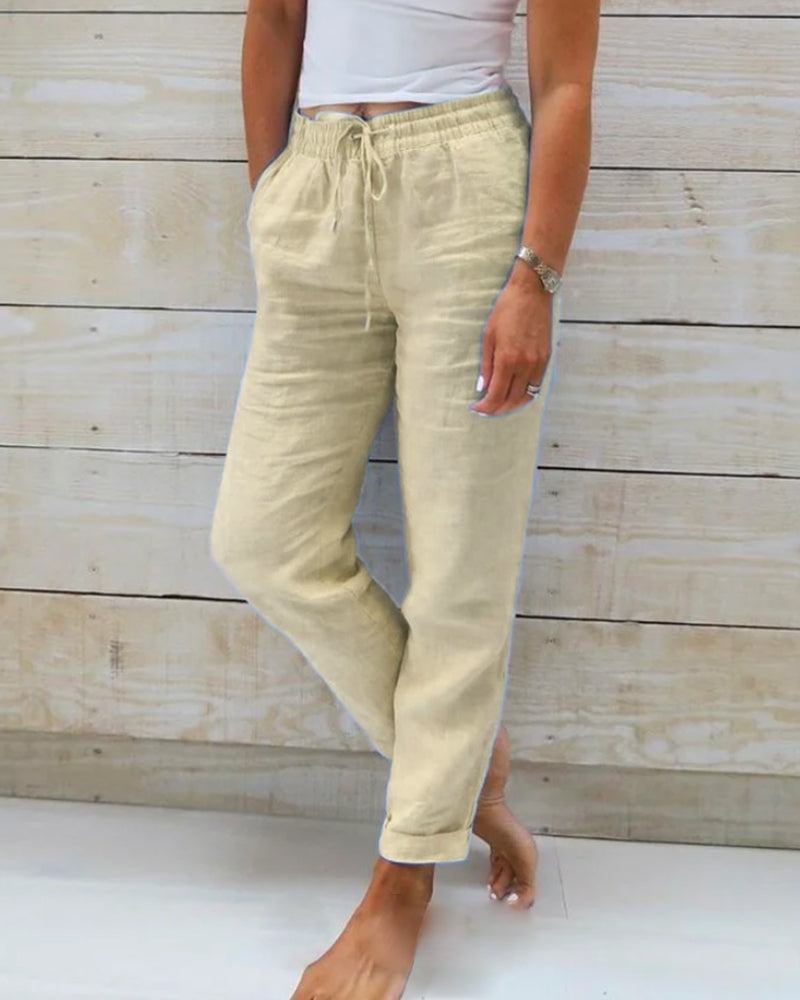 Pantalons en coton et lin Esteralda avec taille élastique 