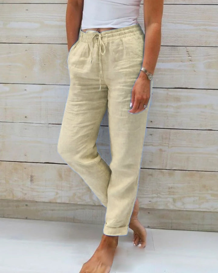 Pantalons en coton et lin Esteralda avec taille élastique 