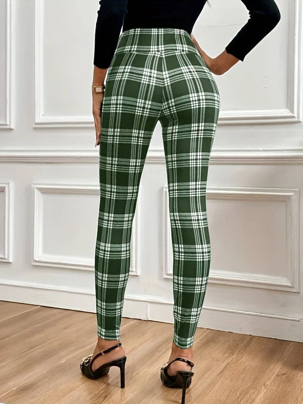 Leggings à carreaux taille haute 