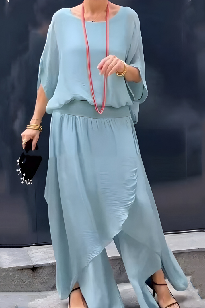 Carlotte™ | Loose-fitting top & wide pants with slit – chiffon two-piece set