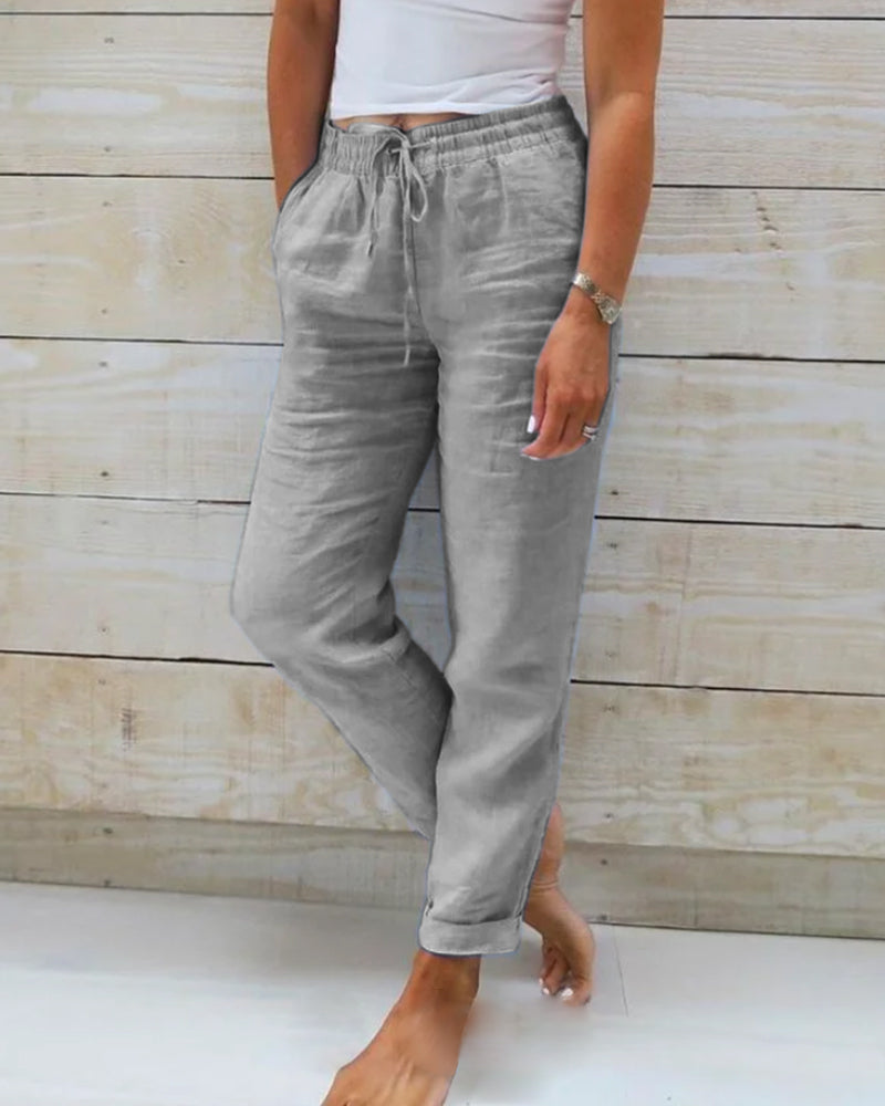 Pantalons en coton et lin Esteralda avec taille élastique 