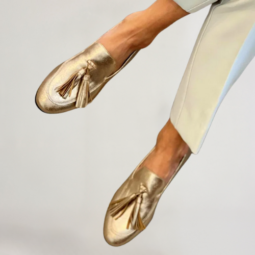Beatrice | Mocassins dorés à effet métallique avec glands 