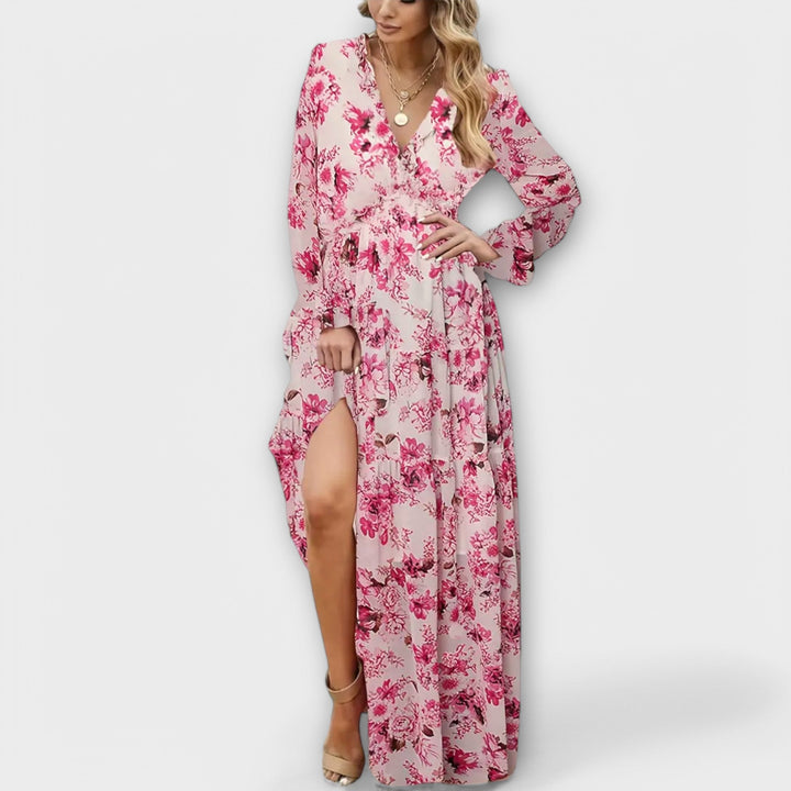 Solène™ | Robe longue fleurie avec manches longues 