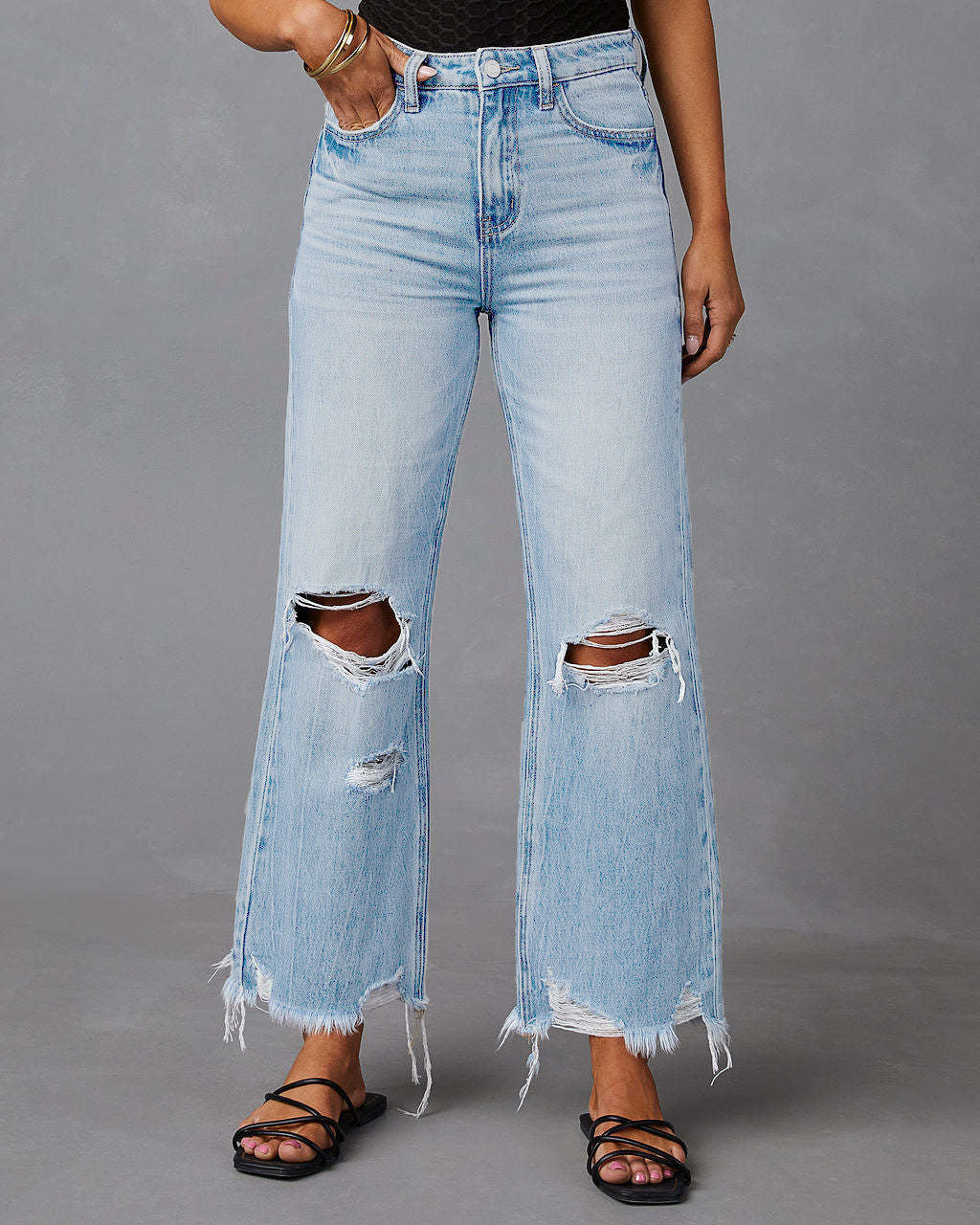 Jeans à jambes larges délavés 