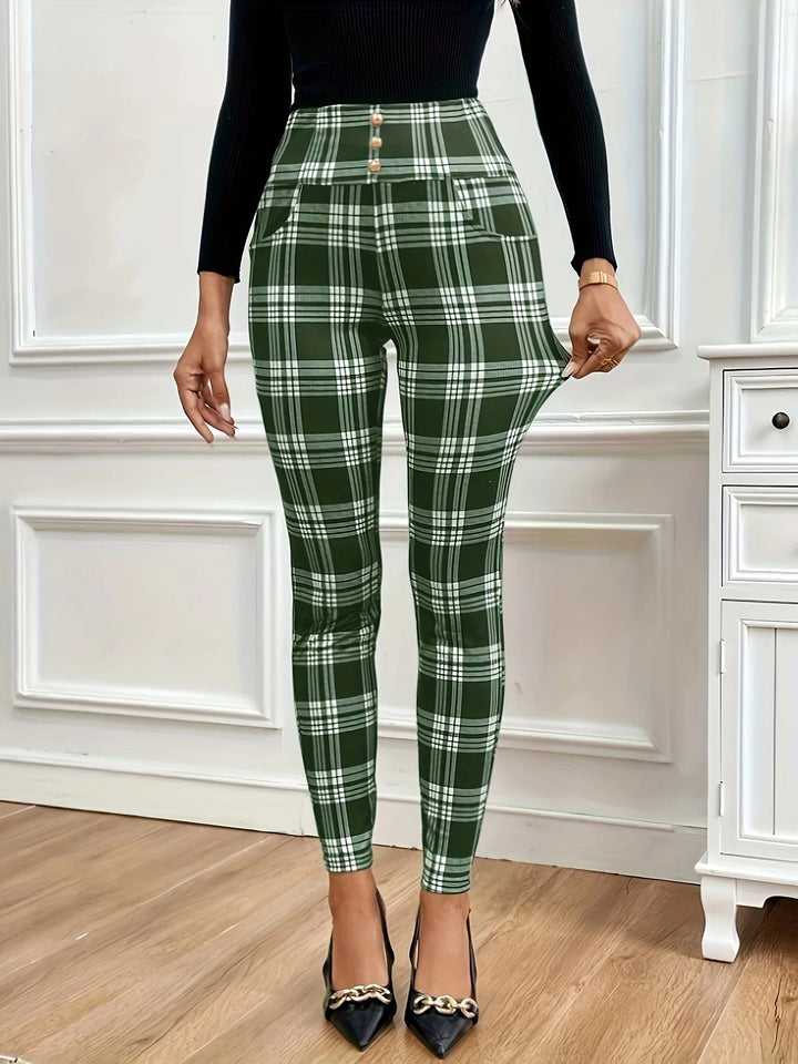 Leggings à carreaux taille haute 