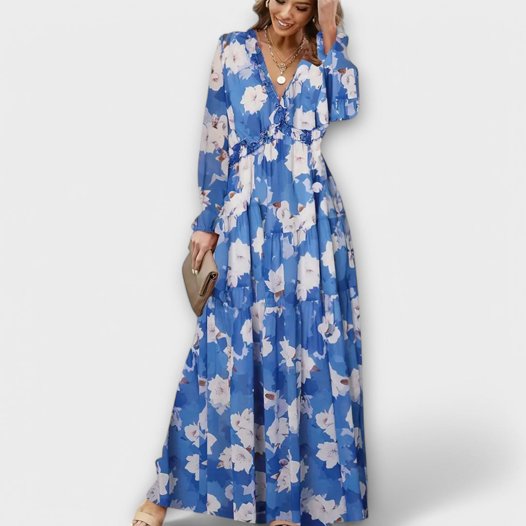 Solène™ | Robe longue fleurie avec manches longues 