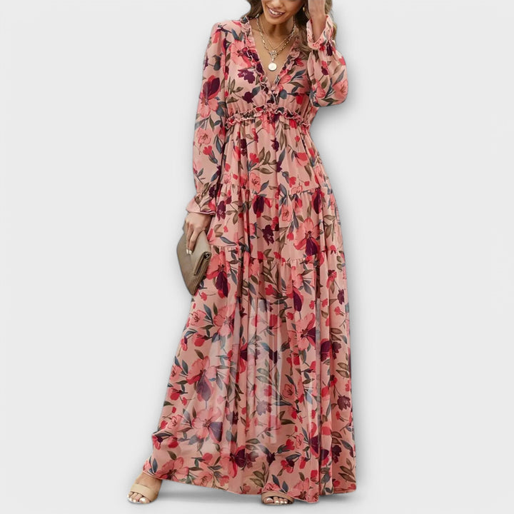 Solène™ | Robe longue fleurie avec manches longues 