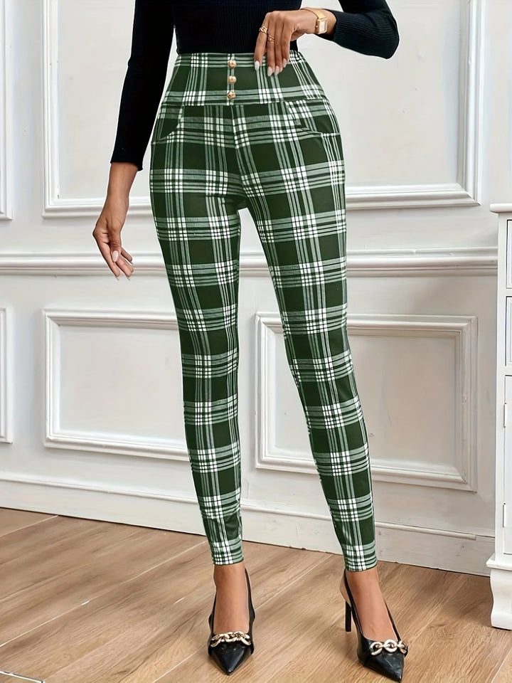 Leggings à carreaux taille haute 