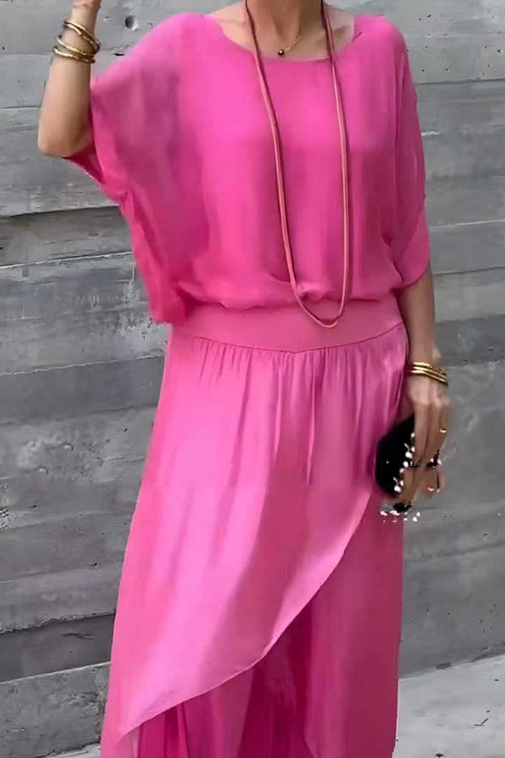 Carlotte™ | Loose-fitting top & wide pants with slit – chiffon two-piece set