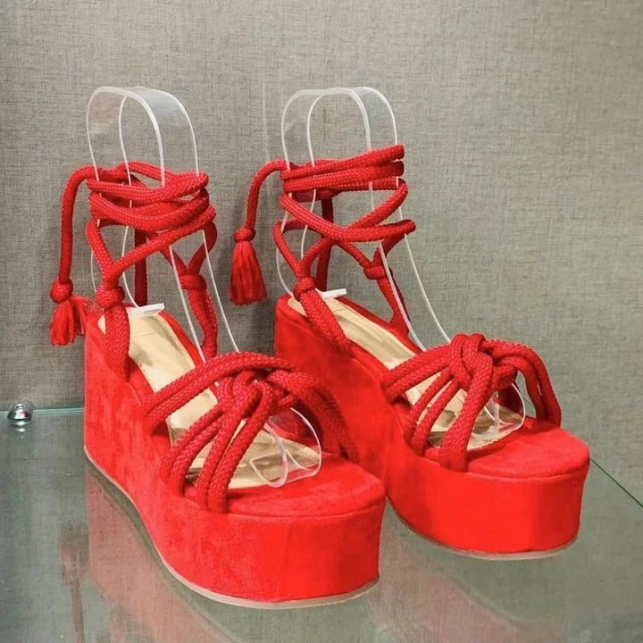 Sandales Fanny avec semelle compensée et lacets 