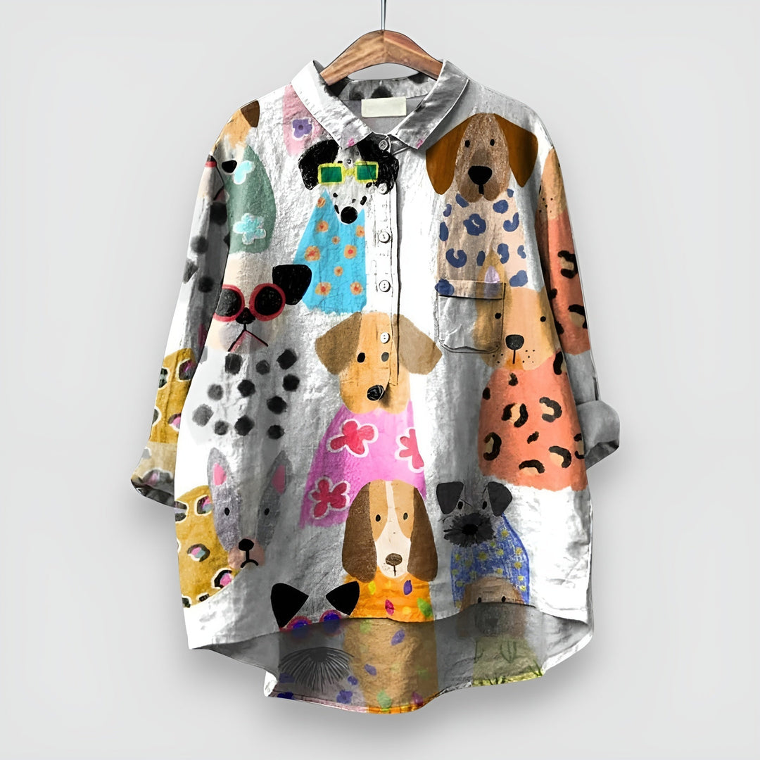Kathrin - Blouse pour femme avec imprimé chien 