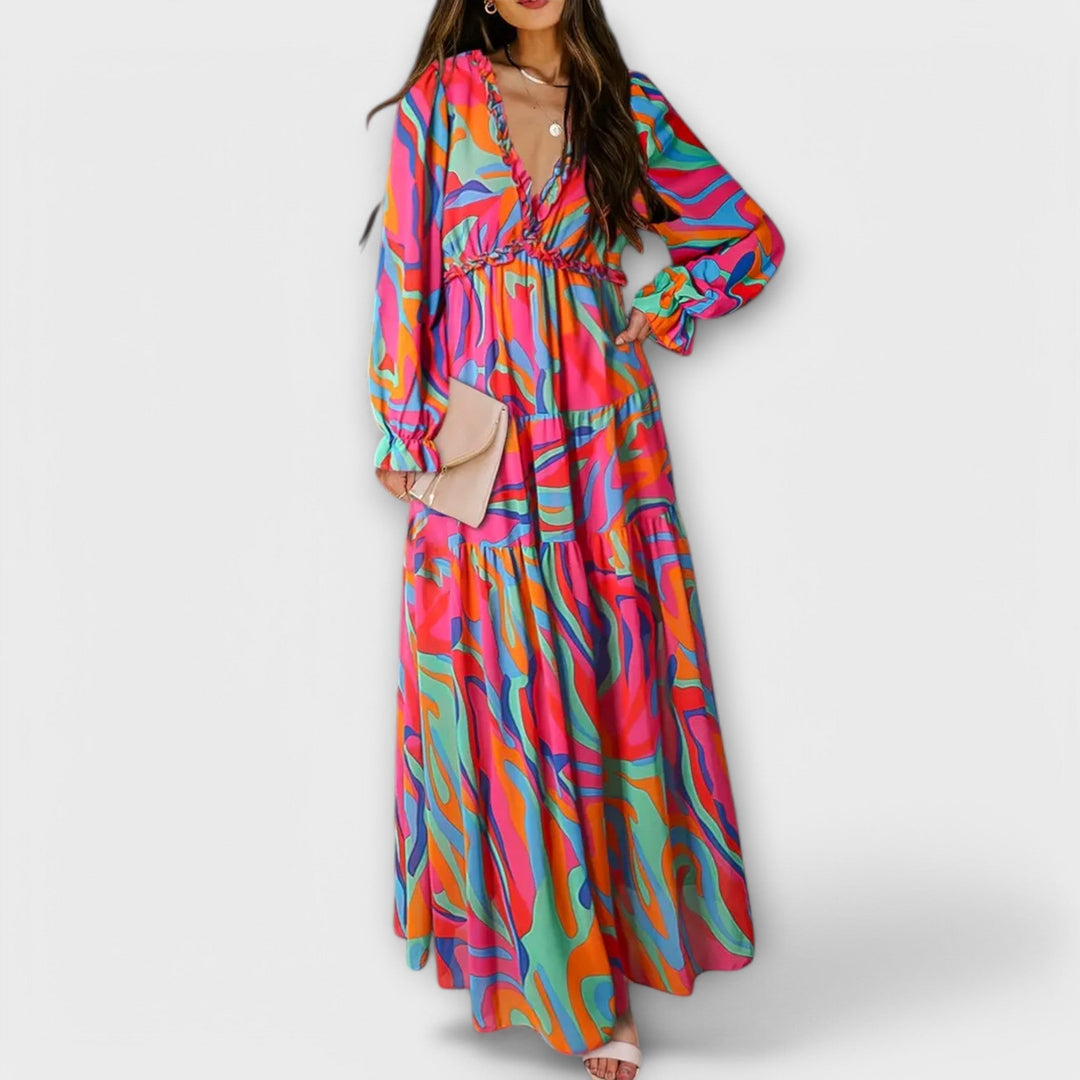 Solène™ | Robe longue fleurie avec manches longues 