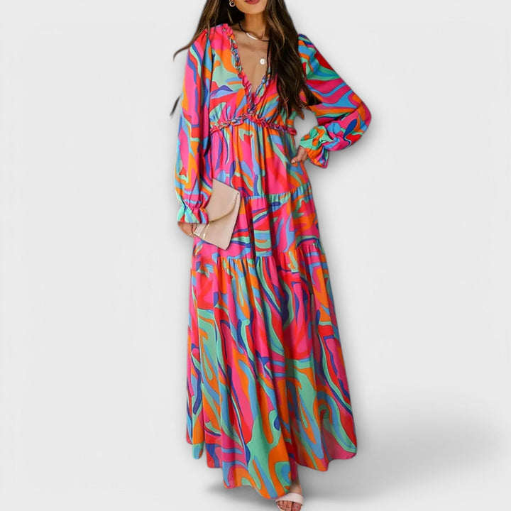 Solène™ | Robe longue fleurie avec manches longues 