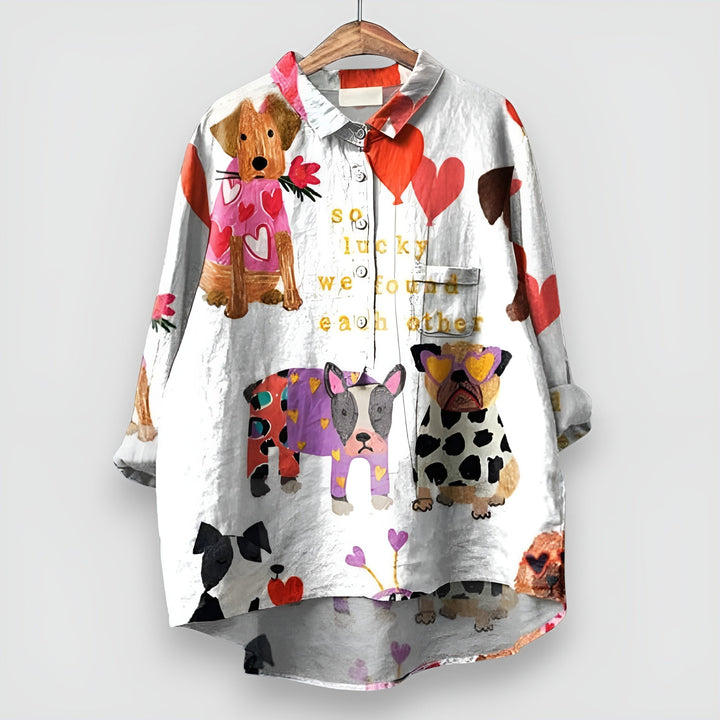 Kathrin - Blouse pour femme avec imprimé chien 
