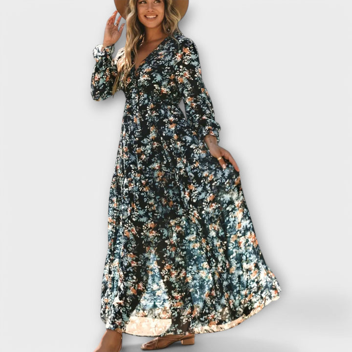 Solène™ | Robe longue fleurie avec manches longues 