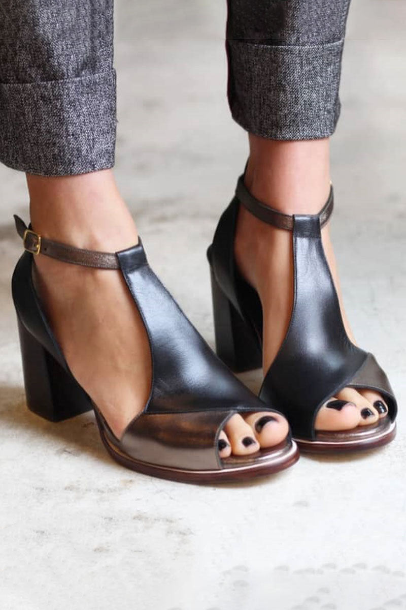 Aurelia™ | Black Patchwork Peep Toe Heels