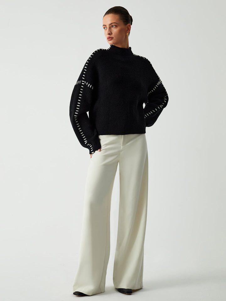 Alma | Pull à col roulé oversize avec détails en piqué 