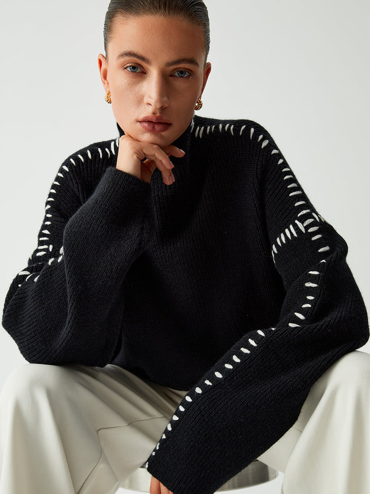 Alma | Pull à col roulé oversize avec détails en piqué 