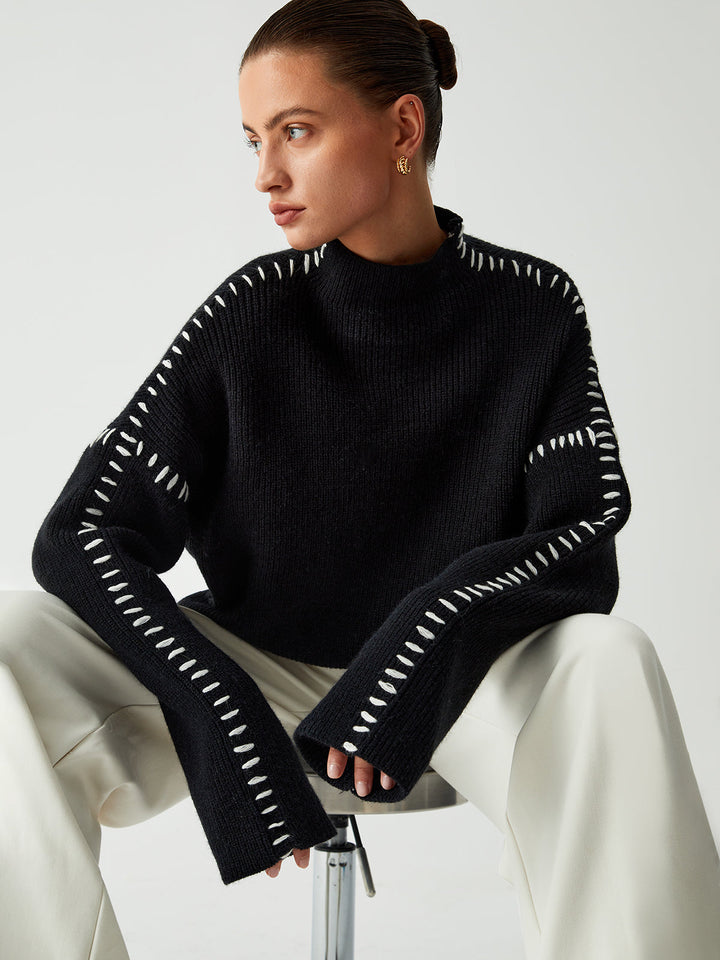 Alma | Pull à col roulé oversize avec détails en piqué 