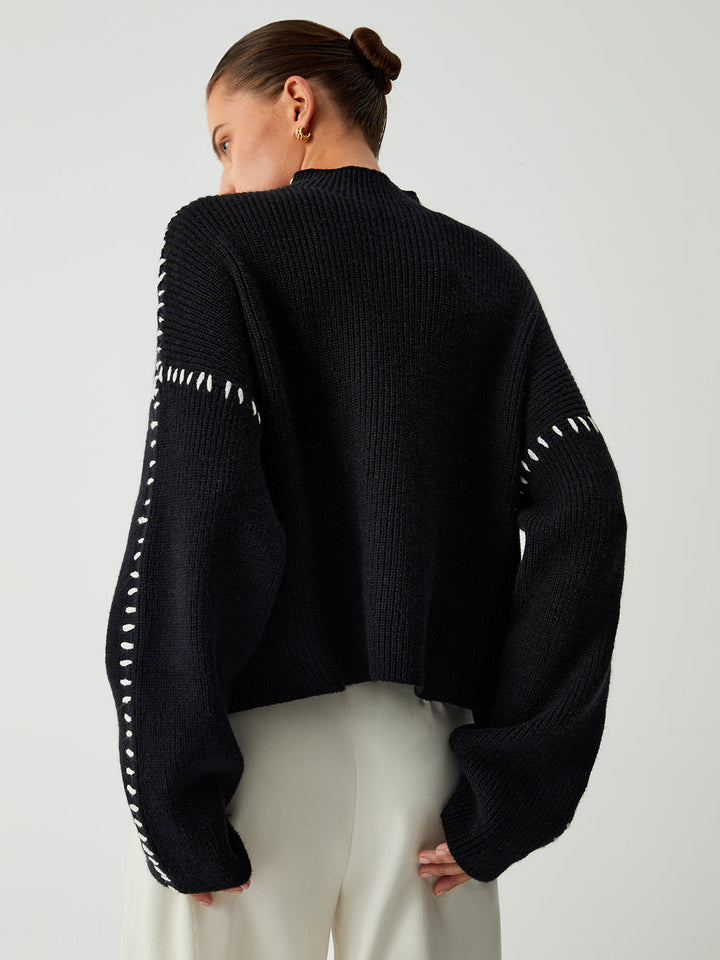 Alma | Pull à col roulé oversize avec détails en piqué 