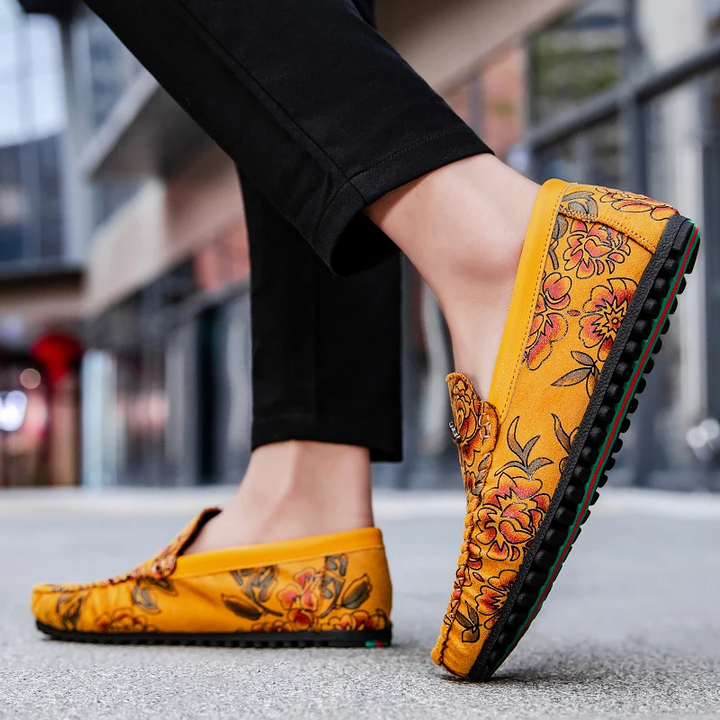 Mocassins en cuir floral 