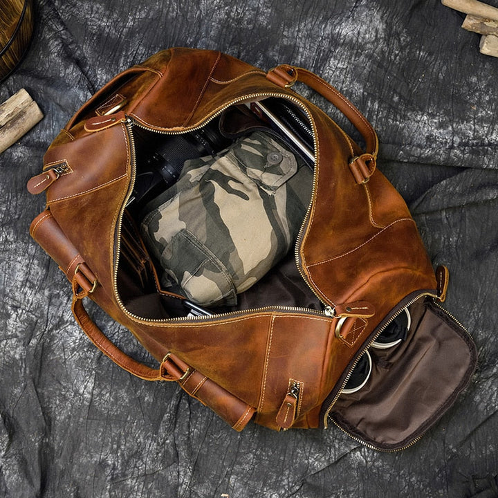 Francesca™ | Retro Crazy Horse Leather Travel Bag with Shoe Compartment