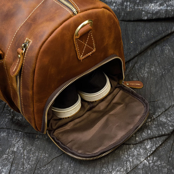 Francesca™ | Retro Crazy Horse Leather Travel Bag with Shoe Compartment