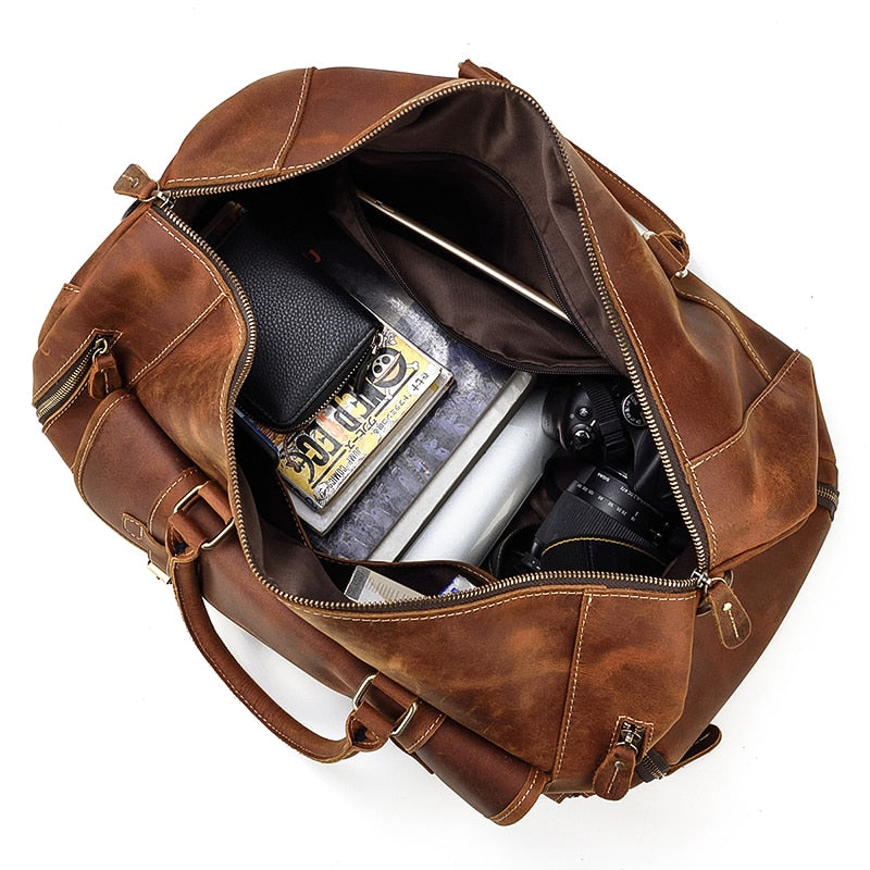 Francesca™ | Retro Crazy Horse Leather Travel Bag with Shoe Compartment