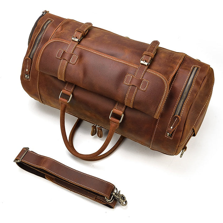 Francesca™ | Retro Crazy Horse Leather Travel Bag with Shoe Compartment
