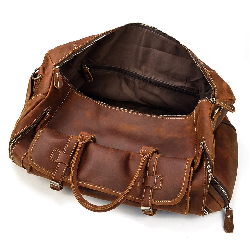 Francesca™ | Retro Crazy Horse Leather Travel Bag with Shoe Compartment