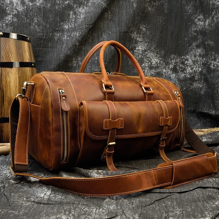 Francesca™ | Retro Crazy Horse Leather Travel Bag with Shoe Compartment