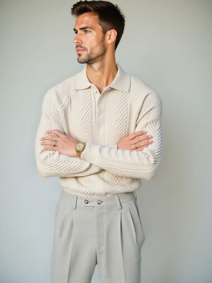 Pull en tricot polo à manches longues - Leviana 