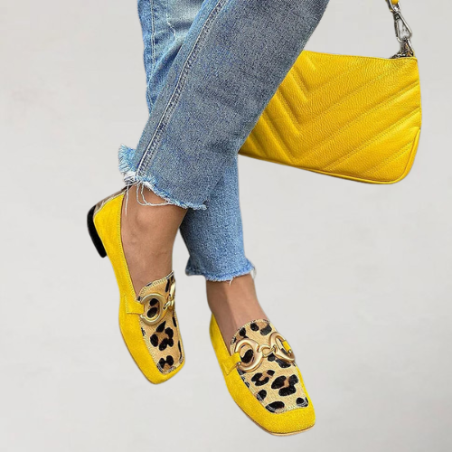 Diana | Mocassins décontractés avec finition métallique et coutures imprimé léopard 