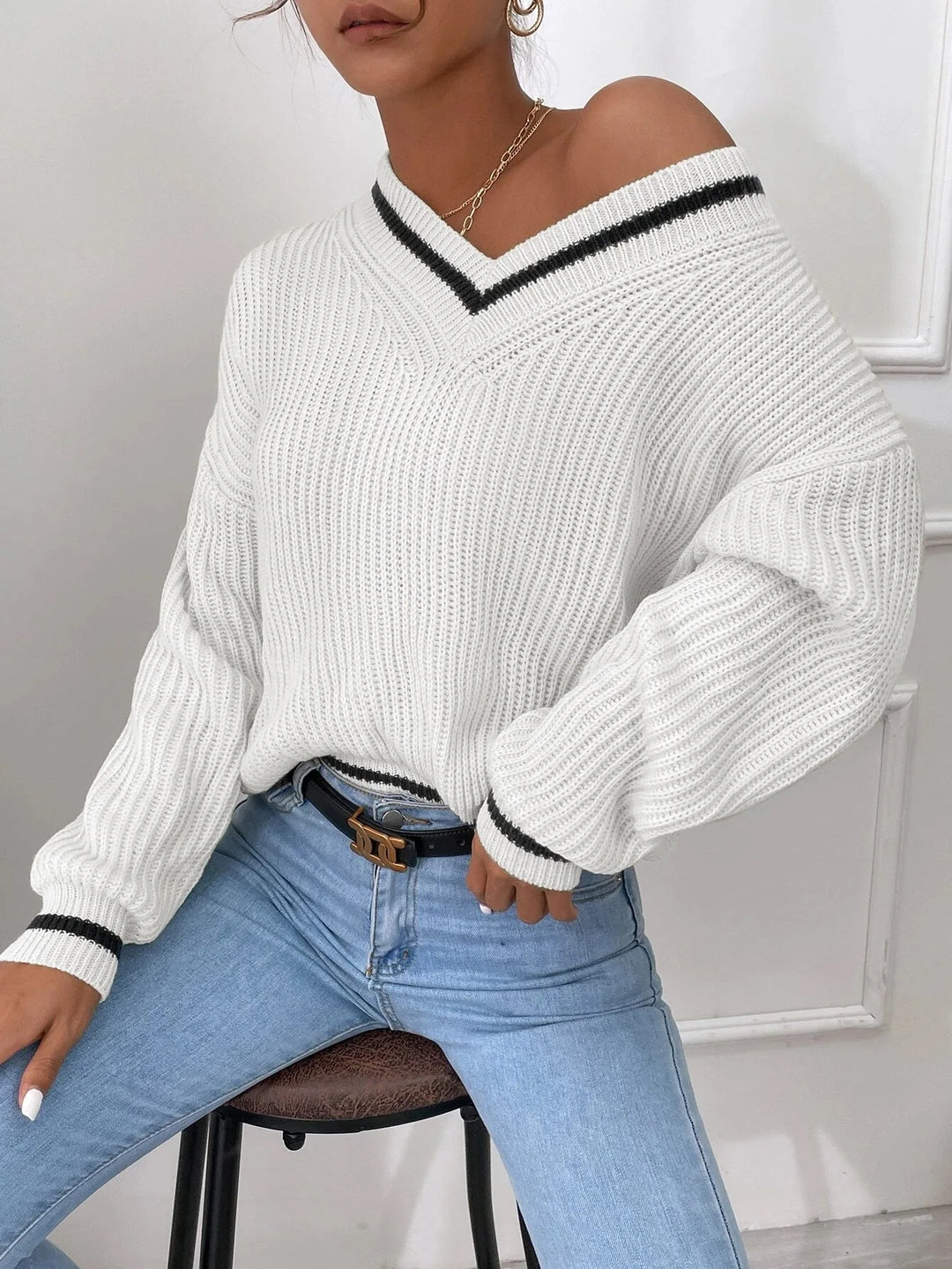 Marina | Pull en maille gaufrée rayé 