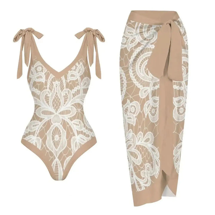 Zemina™ | Maillot de bain une pièce push-up sculptant avec peignoir de plage assorti 